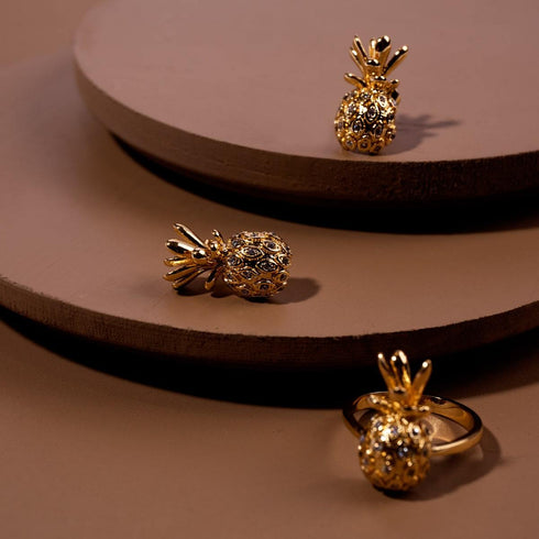 Pina Colada | Gold Vermeil | CZ Diamond Pineapple Earrings